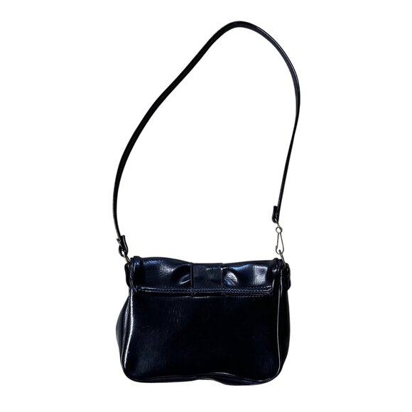 Vintage Purse Black Patent Shoulder Bag Bow Gold Metal Clasp Mid Century Retro - Picture 3 of 15